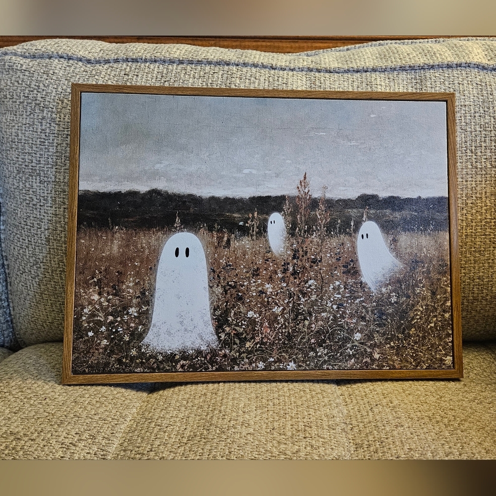 Spooky Ghost In Country Field - Framed Canvas